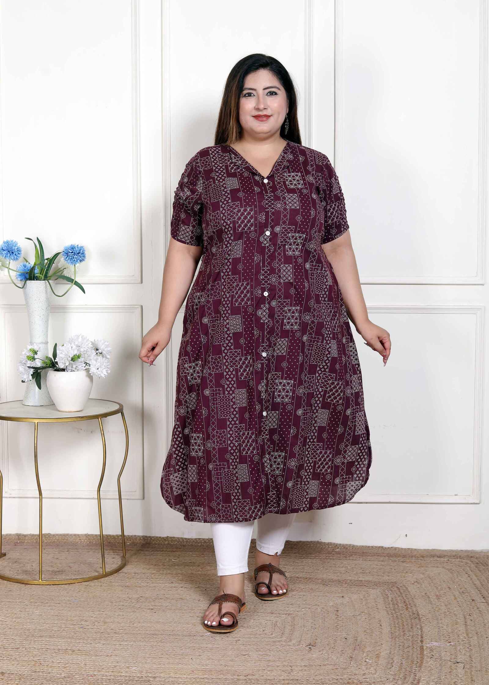 miravan Women Cotton Printed A-line Kurti ( Maroon ) miravan Women Cotton Printed A-line Kurti ( Maroon )