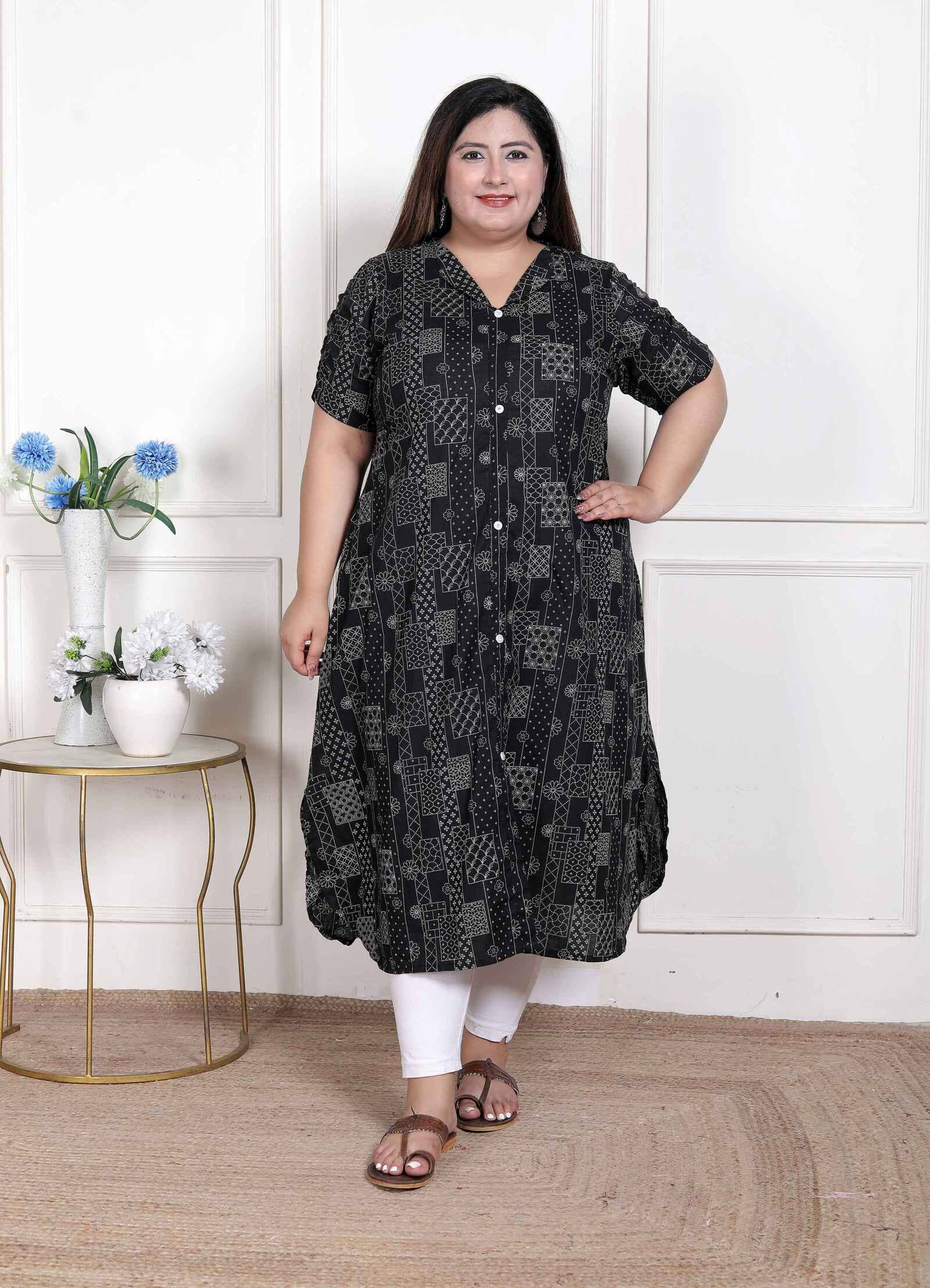 miravan Women Cotton Printed A-line Kurti ( Black ) - Kurtis, Tunics | Buy online on ZillyBuy