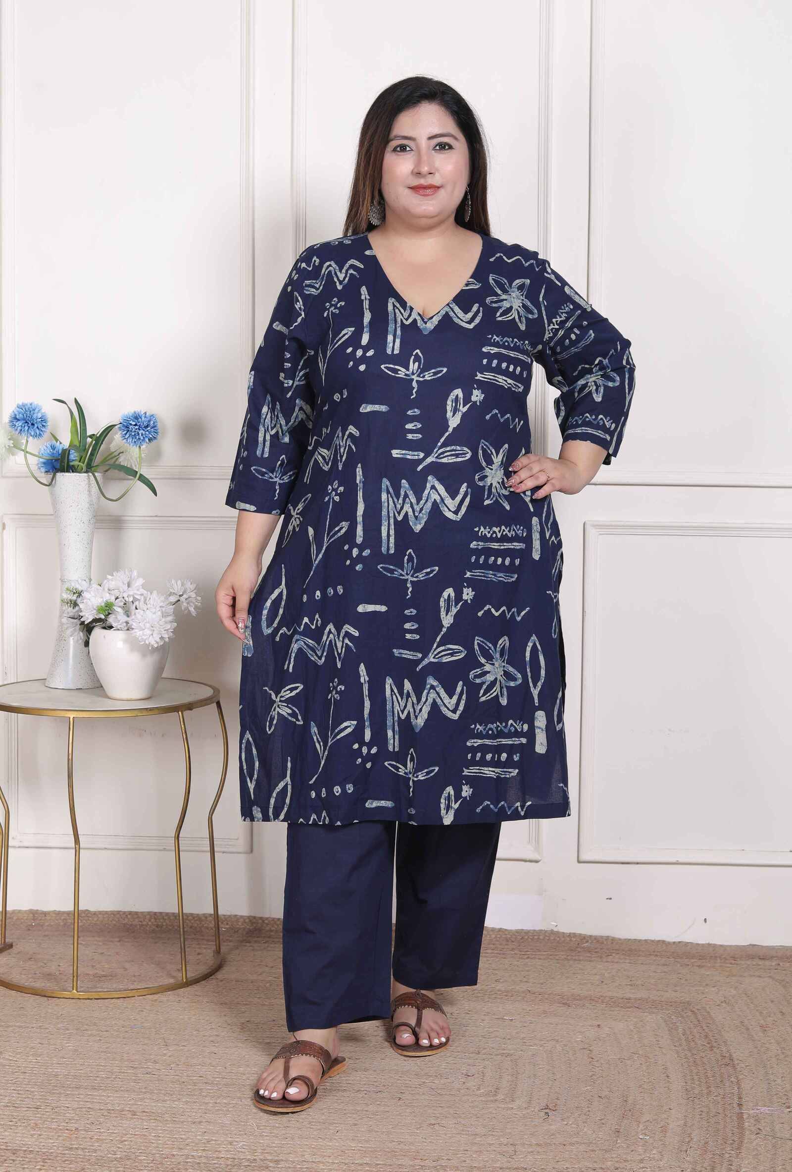    			miravan Women Cotton Printed Straight Kurti With Palazzo ( Blue )