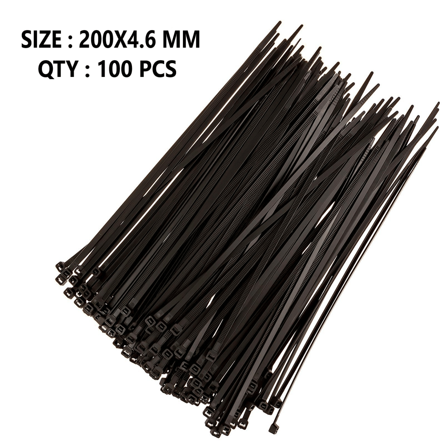     			8" inch Cable Ties 200 mm BLACK Nylon Cable Tie Zip Wire Organiser Ties Premium Nylon Self Locking Cable Tie(200 x 4.6MM) 100 pcs