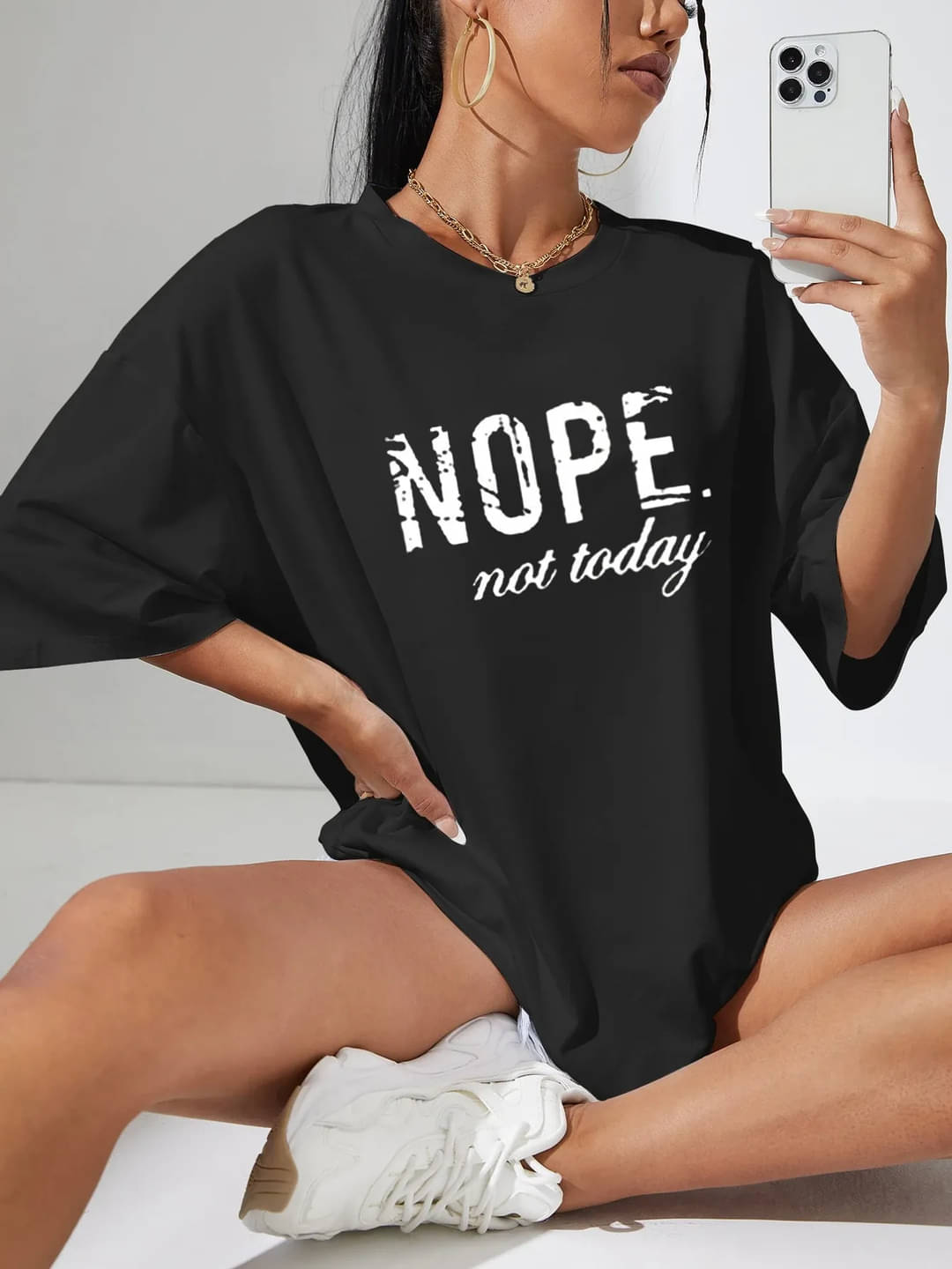 AKIR ADVISORY INDIA LLP Women Cotton Blend Printed Oversized Fit Round Neck T-Shirt ( Black ) AKIR ADVISORY INDIA LLP Women Cotton Blend Printed Oversized Fit Round Neck T-Shirt ( Black )