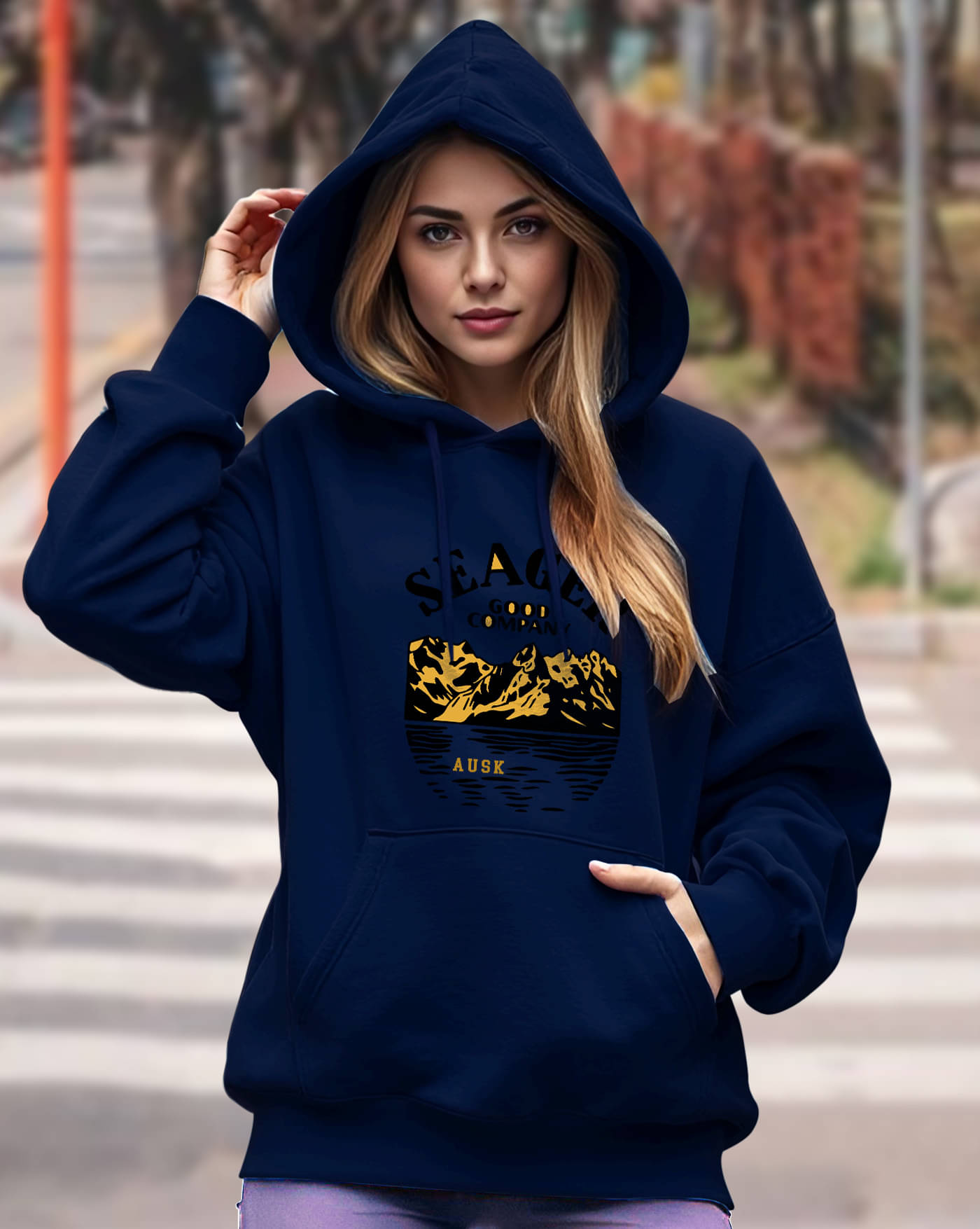     			AOOSH Women Fleece Hooded Sweatshirt For Light Winters ( Blue )