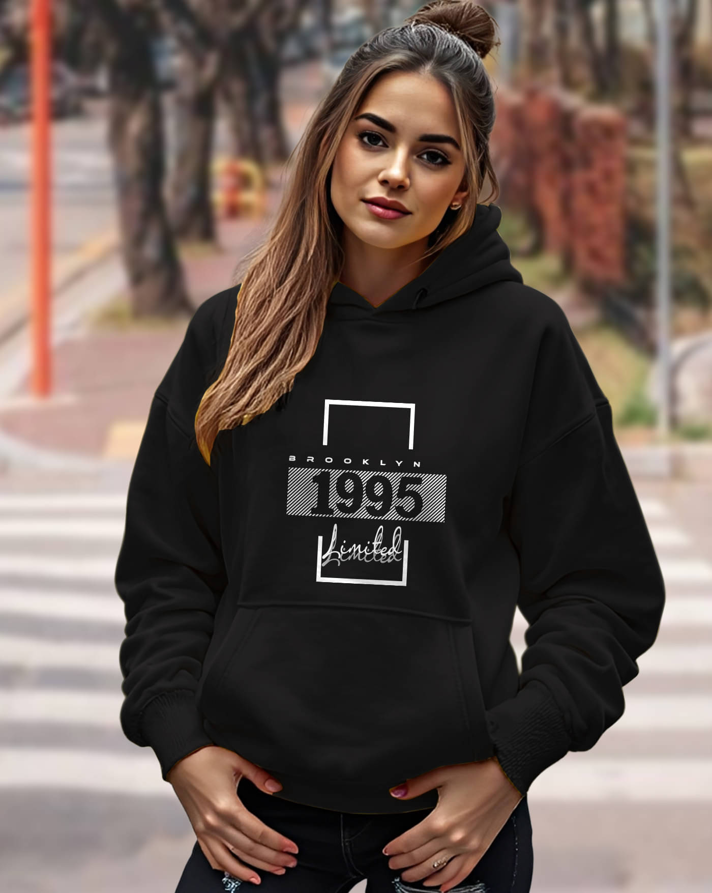     			AOOSH Women Fleece Hooded Sweatshirt For Light Winters ( Black )