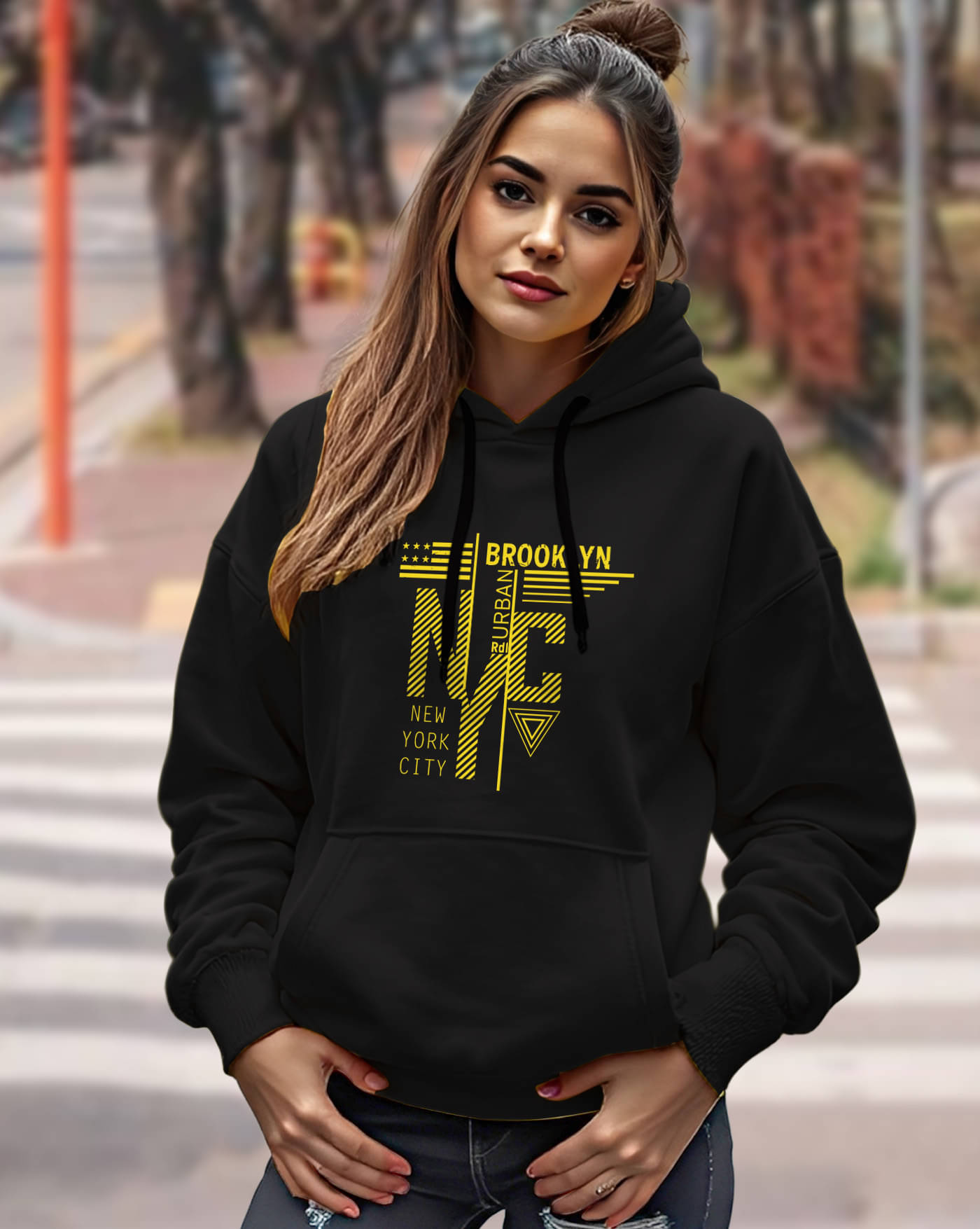 AOOSH Women Fleece Hooded Sweatshirt For Light Winters ( Black )     			AOOSH Women Fleece Hooded Sweatshirt For Light Winters ( Black )