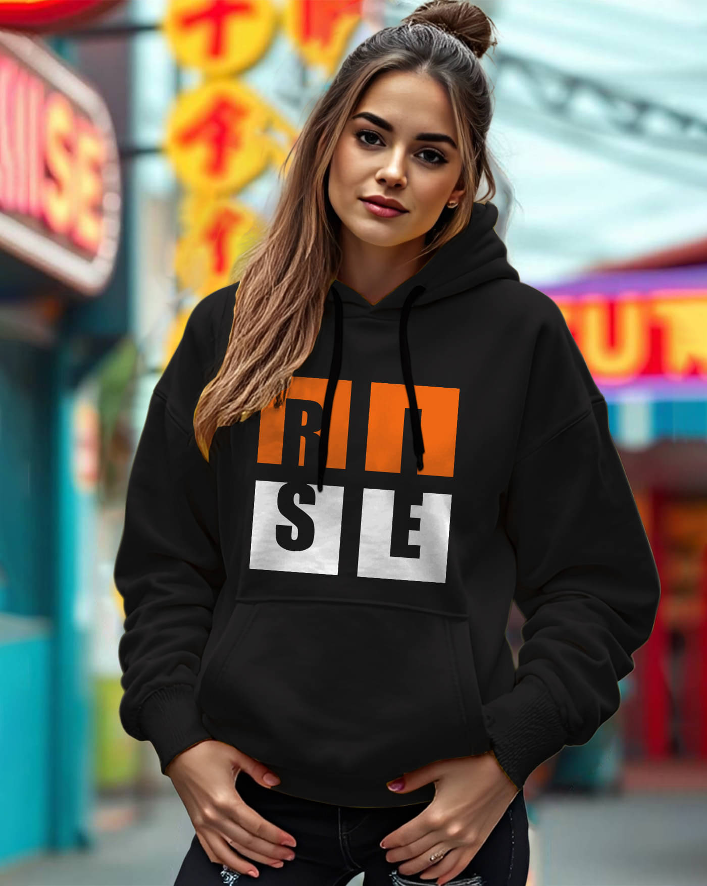     			AOOSH Women Fleece Hooded Sweatshirt For Light Winters ( Black )