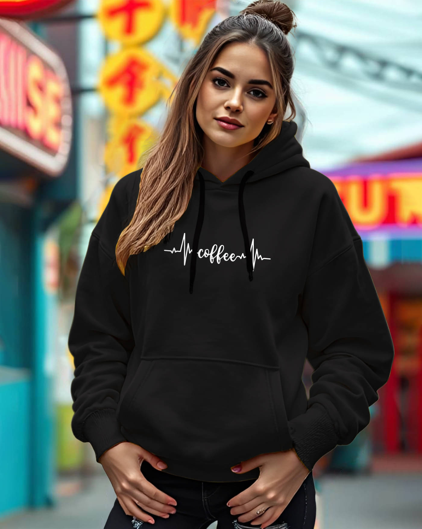 AOOSH Women Fleece Hooded Sweatshirt For Light Winters ( Black ) AOOSH Women Fleece Hooded Sweatshirt For Light Winters ( Black )