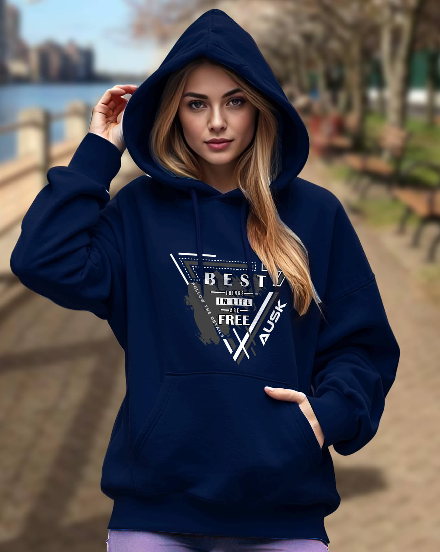     			AOOSH Women Fleece Hooded Sweatshirt For Light Winters ( Blue )