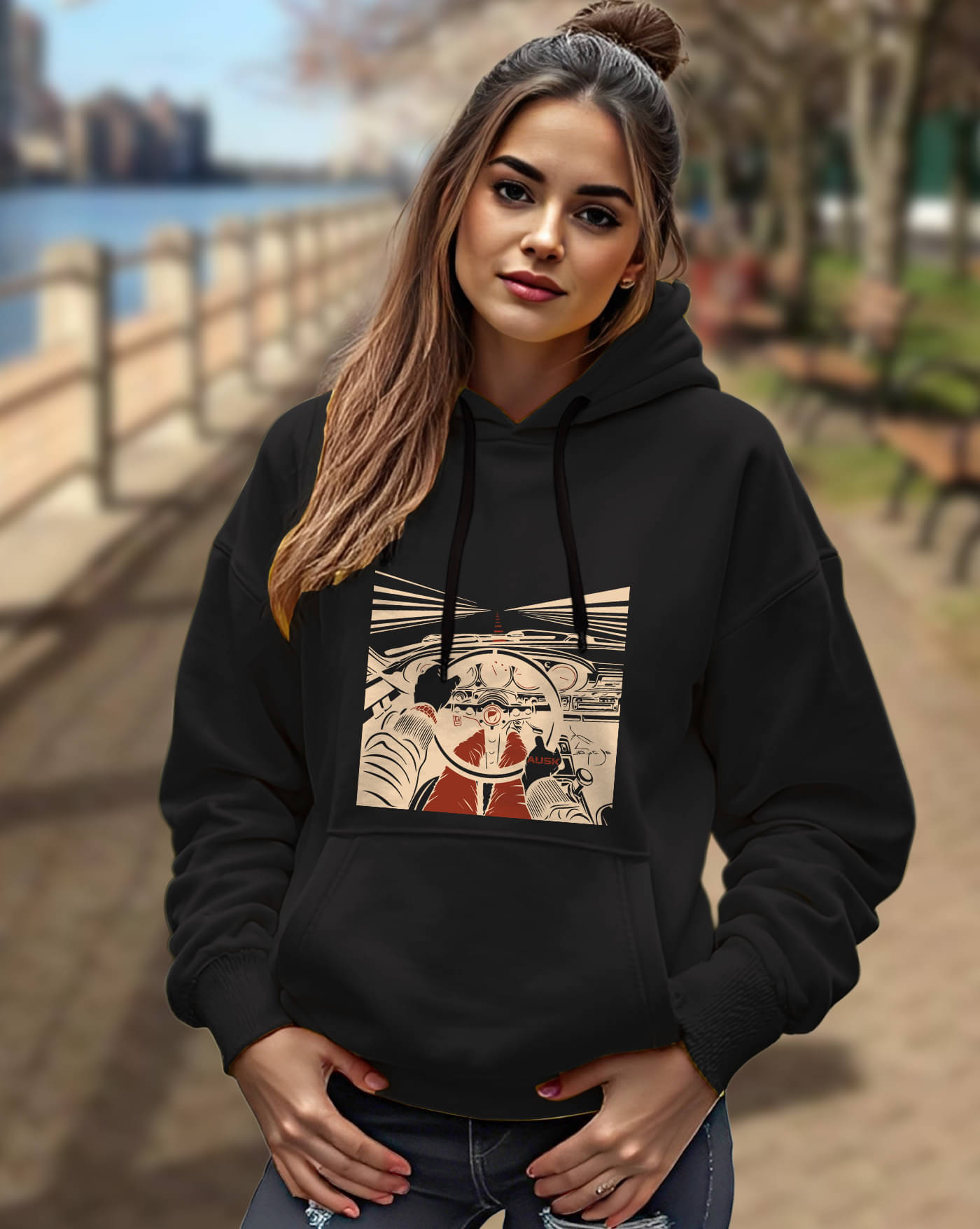     			AOOSH Women Fleece Hooded Sweatshirt For Light Winters ( Black )