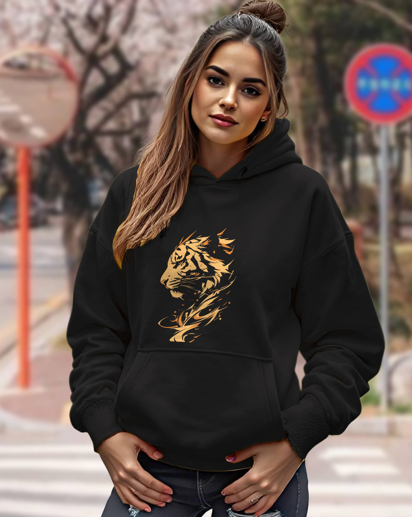     			AOOSH Women Fleece Hooded Sweatshirt For Light Winters ( Black )
