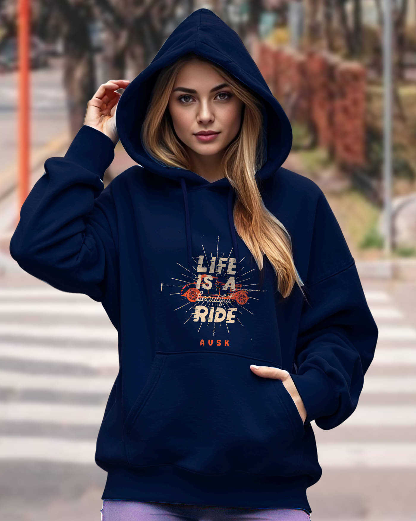     			AOOSH Women Fleece Hooded Sweatshirt For Light Winters ( Blue )