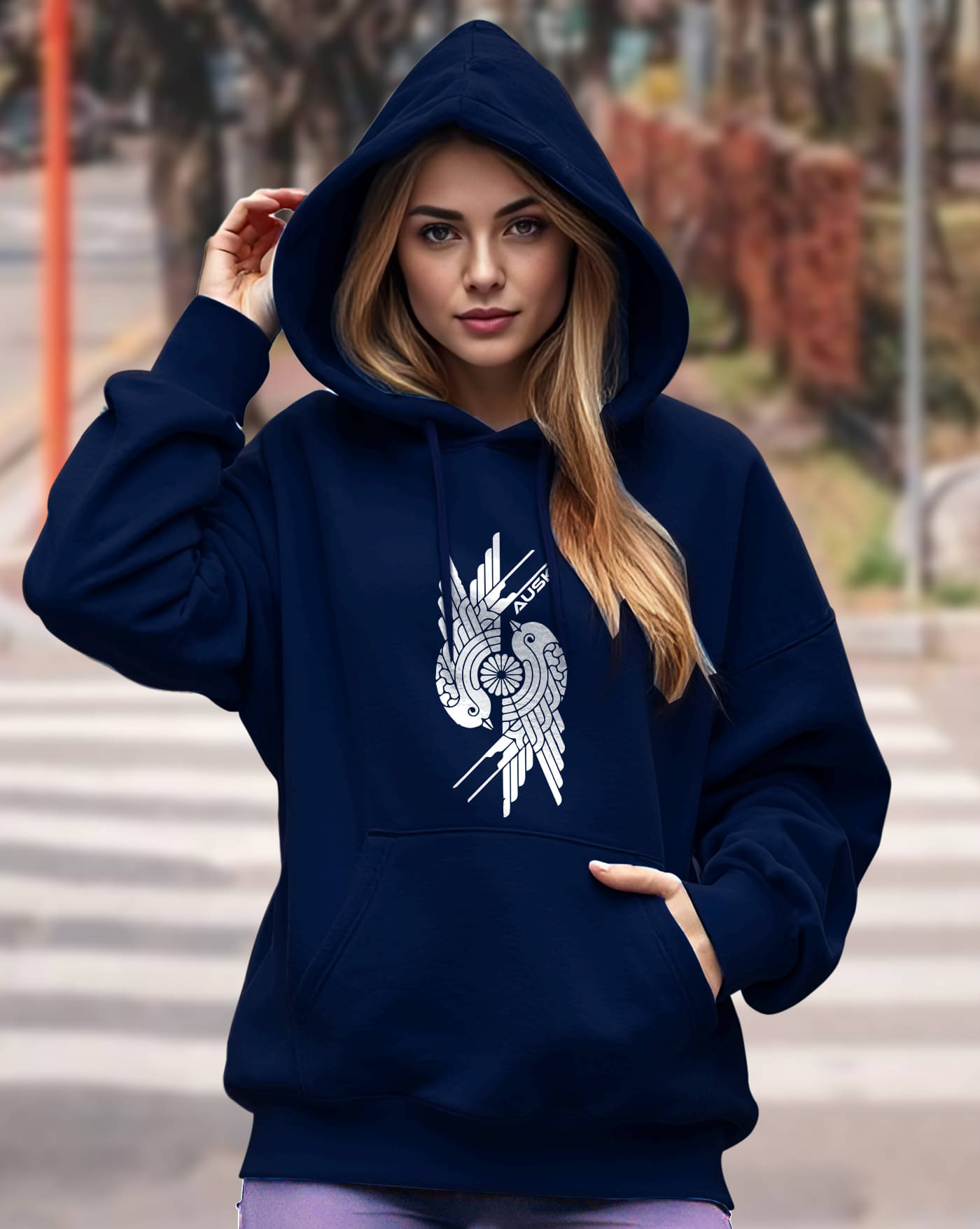     			AUSK Women Fleece Hooded Sweatshirt For Light Winters ( Blue )