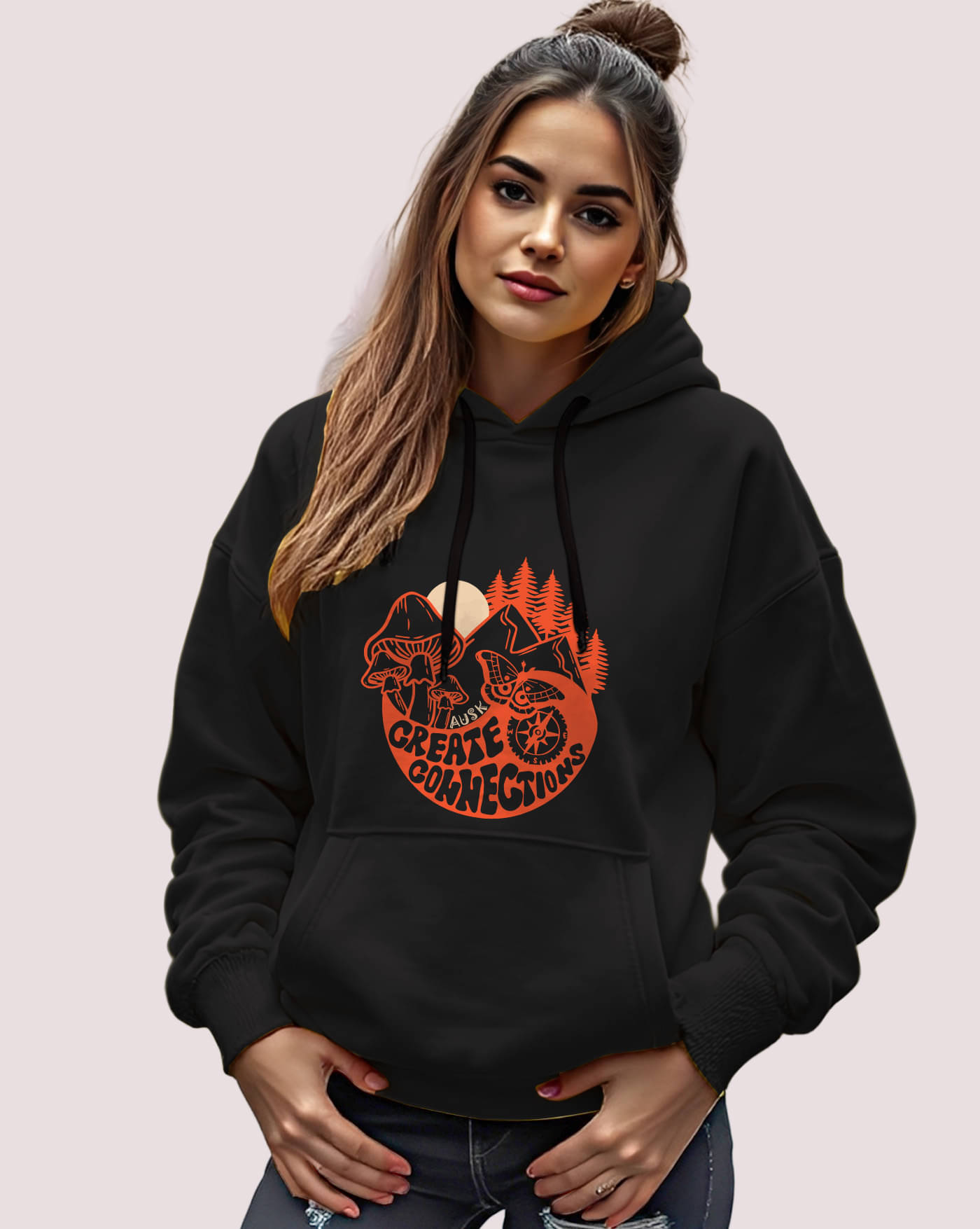     			AUSK Women Fleece Hooded Sweatshirt For Light Winters ( Black )