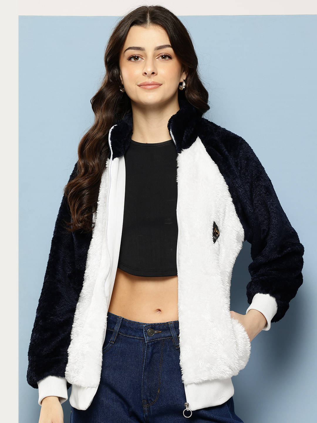    			Aarika Women Shirt Collar Fleece Jacket ( White )