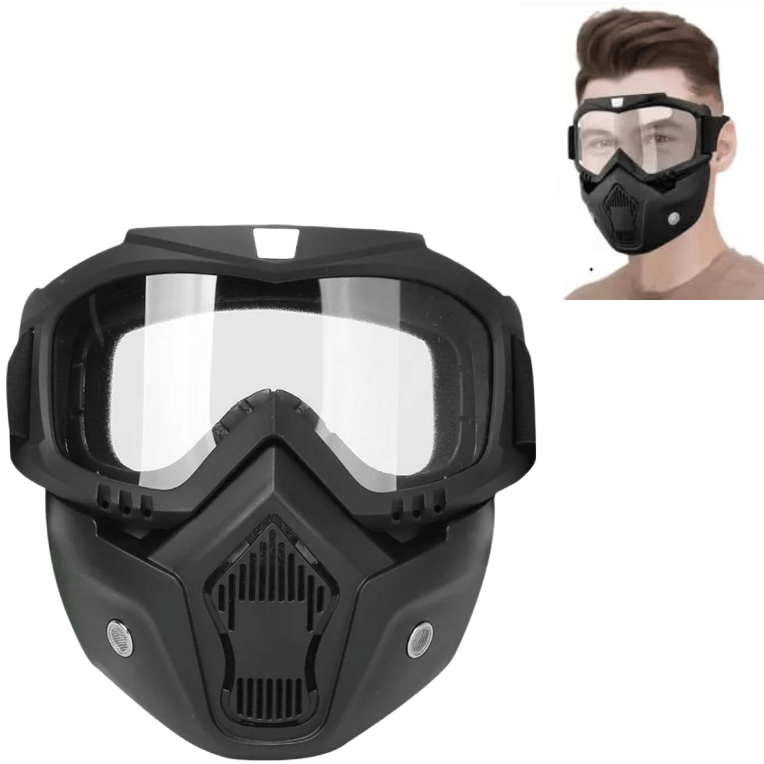     			Aksmit Motorcycle Helmet Riding Goggles Glasses With Removable Face Mask,Detachable -proof Warm Goggles Mouth Filter Adjustable Non-slip Strap Vintage Fight Motocross Eyewear ( Transparent )