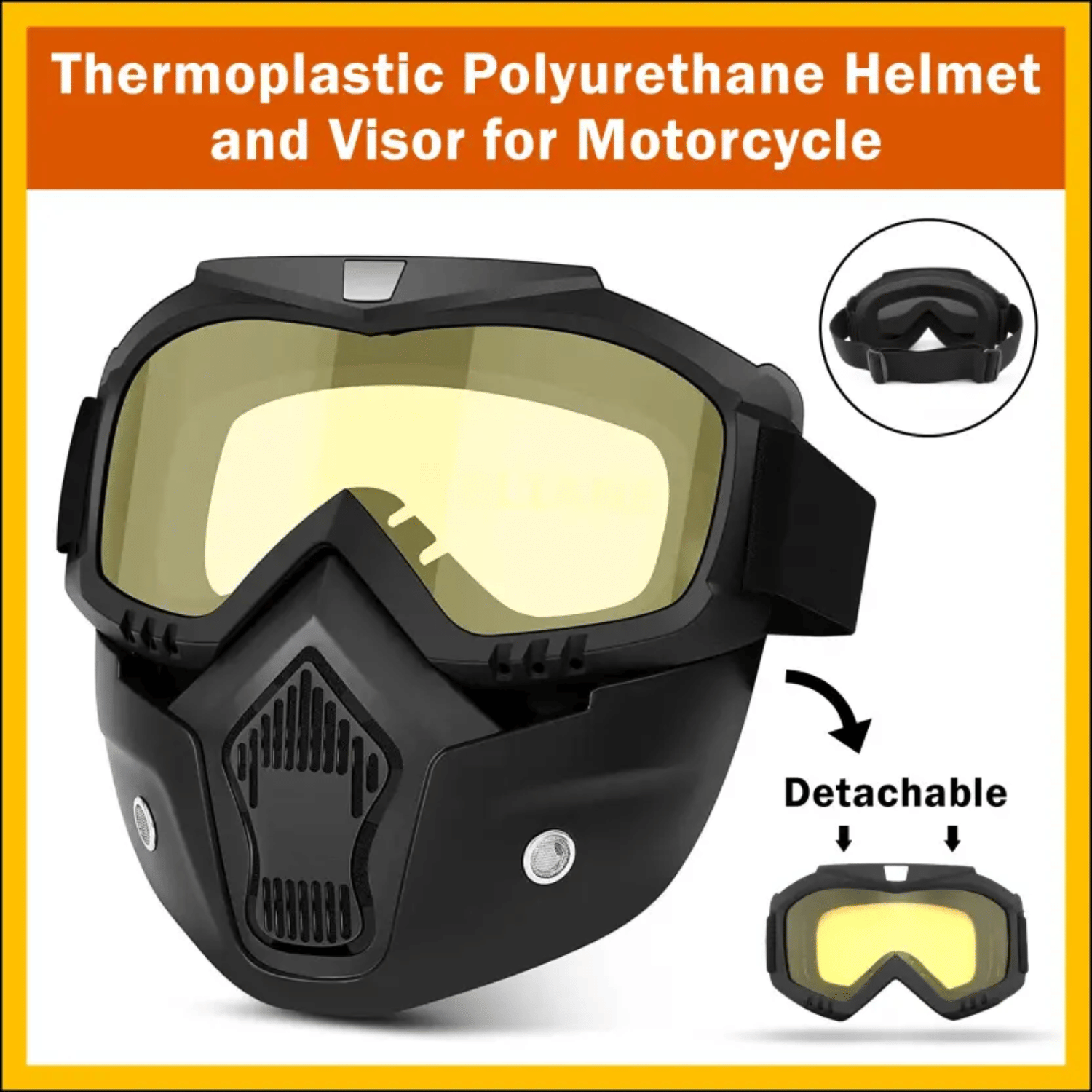    			Aksmit Motorcycle Helmet Riding Goggles Glasses With Removable Face Mask,Detachable -proof Warm Goggles Mouth Filter Adjustable Non-slip Strap Vintage Fight Motocross Eyewear ( Yellow )