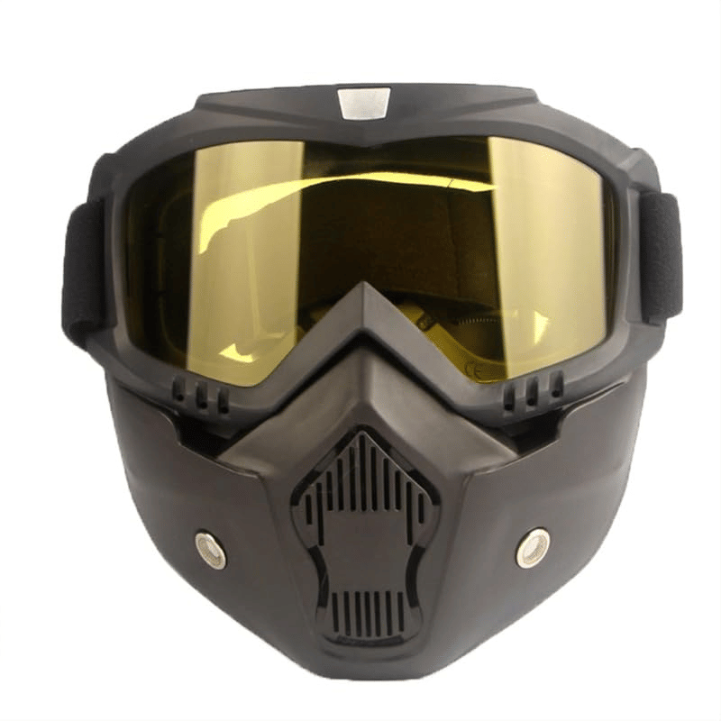     			Aksmit Motorcycle Helmet Riding Goggles Glasses With Removable Face Mask,Detachable -proof Warm Goggles Mouth Filter Adjustable Non-slip Strap Vintage Fight Motocross Eyewear ( Yellow )