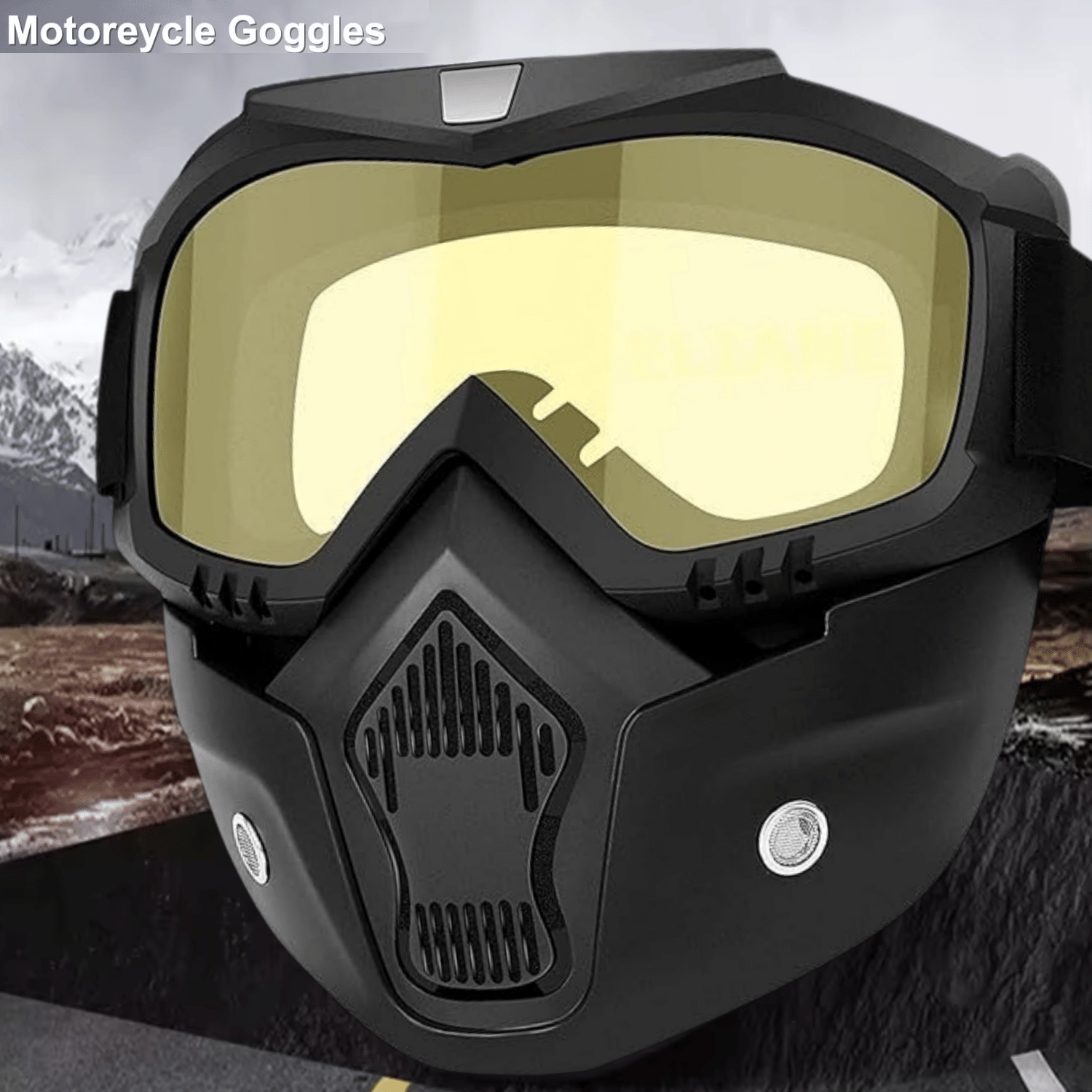     			Aksmit Motorcycle Helmet Riding Goggles Glasses With Removable Face Mask,Detachable -proof Warm Goggles Mouth Filter Adjustable Non-slip Strap Vintage Fight Motocross Eyewear ( Yellow )