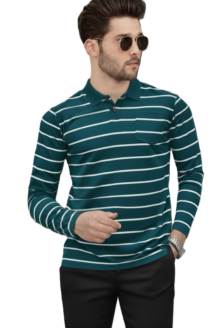 Alvin Men Cotton Blend Regular Fit Striped Polo T Shirt ( Blue ) Alvin Men Cotton Blend Regular Fit Striped Polo T Shirt ( Blue )