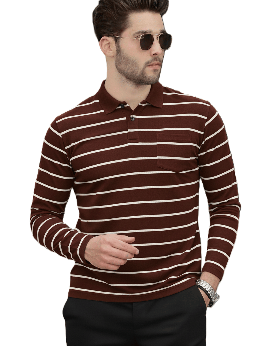Alvin Men Cotton Blend Regular Fit Striped Polo T Shirt ( Maroon )     			Alvin Men Cotton Blend Regular Fit Striped Polo T Shirt ( Maroon )