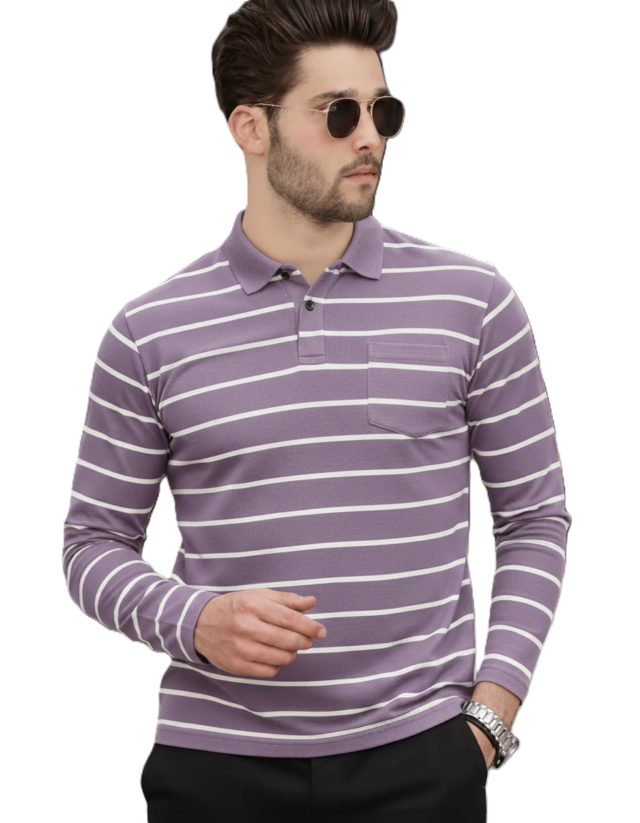 Alvin Men Cotton Blend Regular Fit Striped Polo T Shirt ( Purple ) Alvin Men Cotton Blend Regular Fit Striped Polo T Shirt ( Purple )