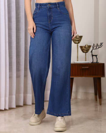 AngelFab Women's Wide Leg High-Rise Jeans ( Blue ) - Jeans | Buy online on ZillyBuy