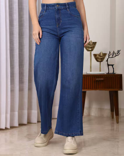     			AngelFab Women's Wide Leg High-Rise Jeans ( Blue )
