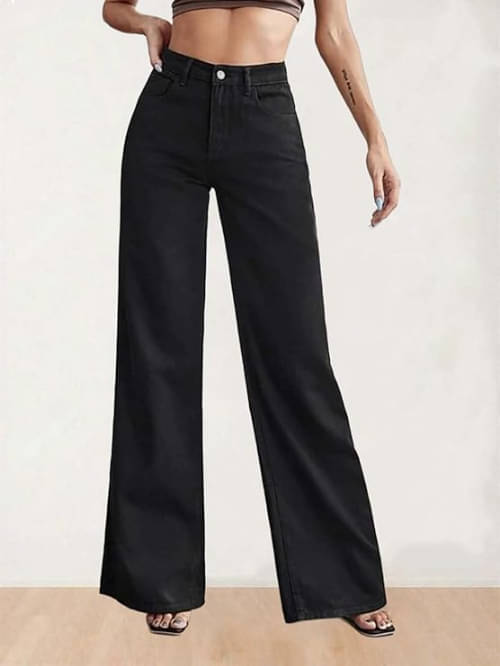     			AngelFab Women's Wide Leg High-Rise Jeans ( Black )