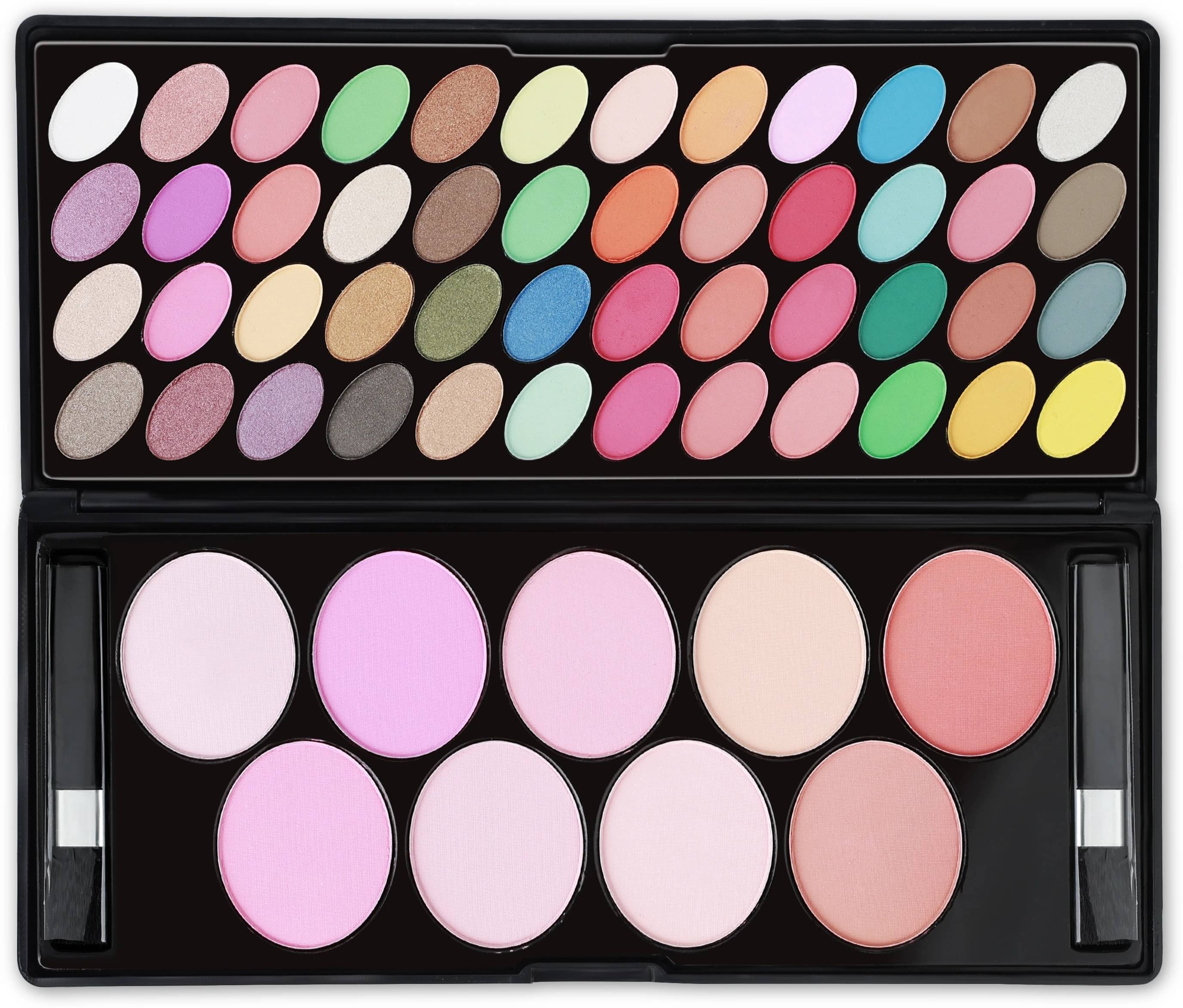 BLUSHIS 48 Colors Glitter Shimmer Pigmented Eye Shadow Palette with 9 Beauty Blushers     			BLUSHIS 48 Colors Glitter Shimmer Pigmented Eye Shadow Palette with 9 Beauty Blushers
