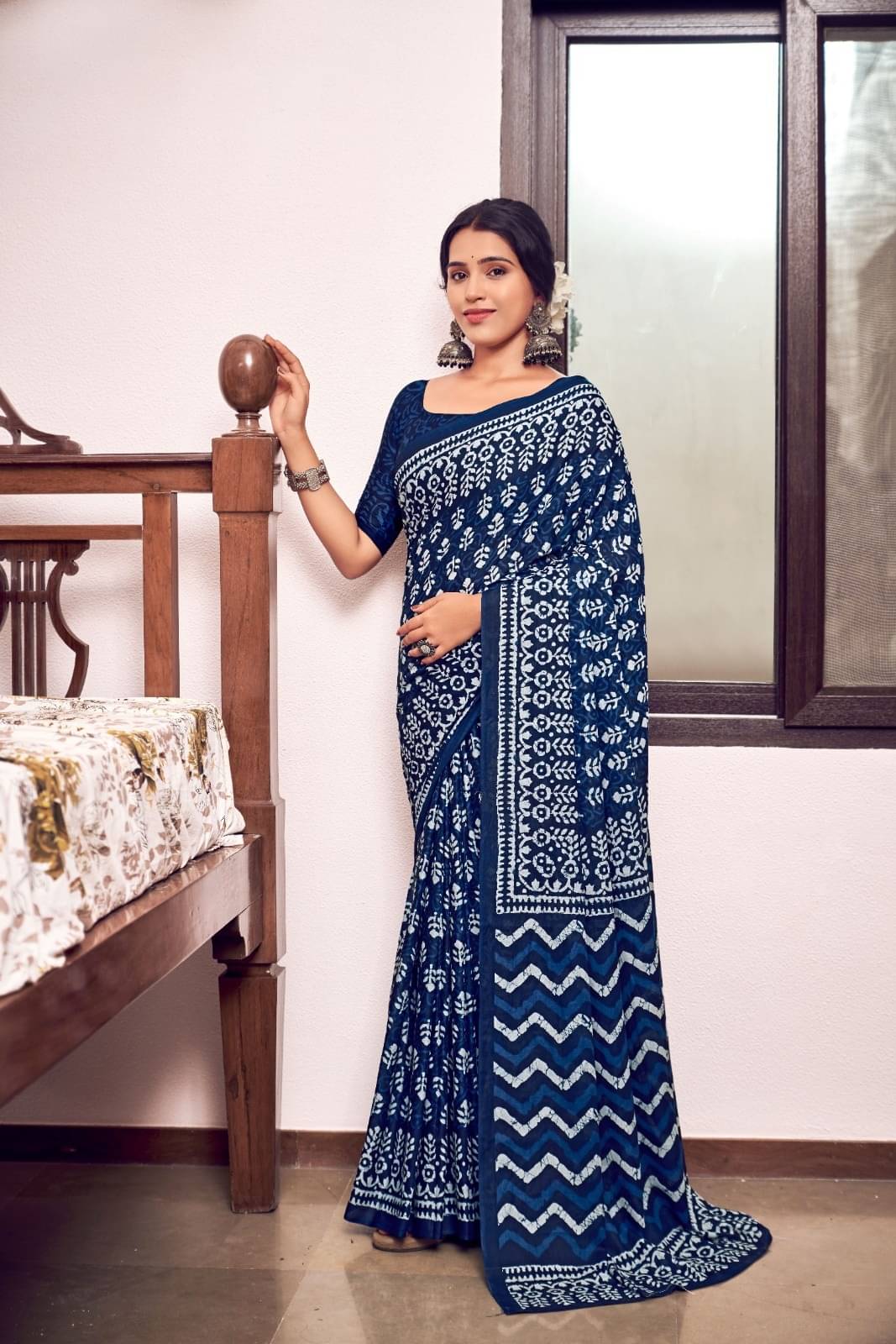    			BRENZZAFASHION Cotton Printed Bhagalpuri Saree With Unstitched Blouse Piece ( Blue )