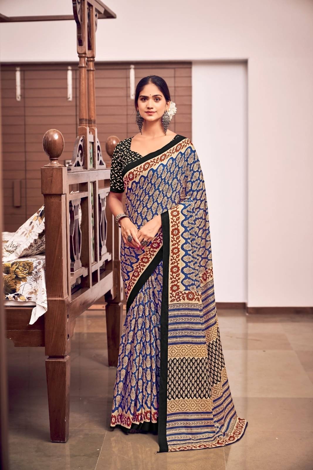     			BRENZZAFASHION Cotton Printed Bhagalpuri Saree With Unstitched Blouse Piece ( Coffee )