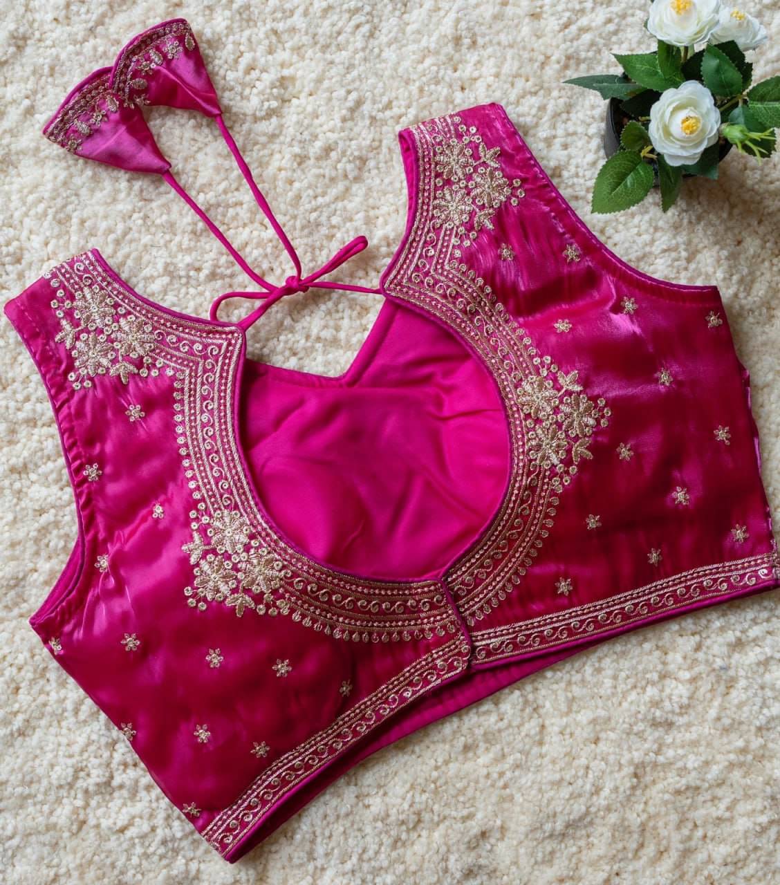     			Bigbest Feb Art Silk Readymade with Pad V-Neck Women's Blouse ( Rani )