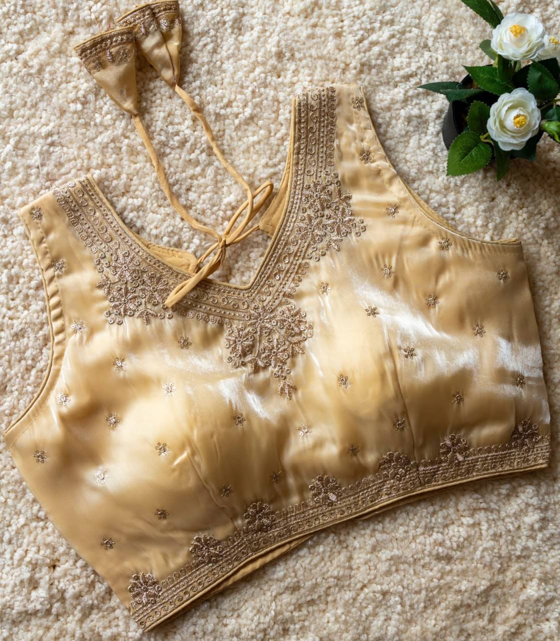 Bigbest Feb Art Silk Readymade with Pad V-Neck Women's Blouse ( Gold )     			Bigbest Feb Art Silk Readymade with Pad V-Neck Women's Blouse ( Gold )