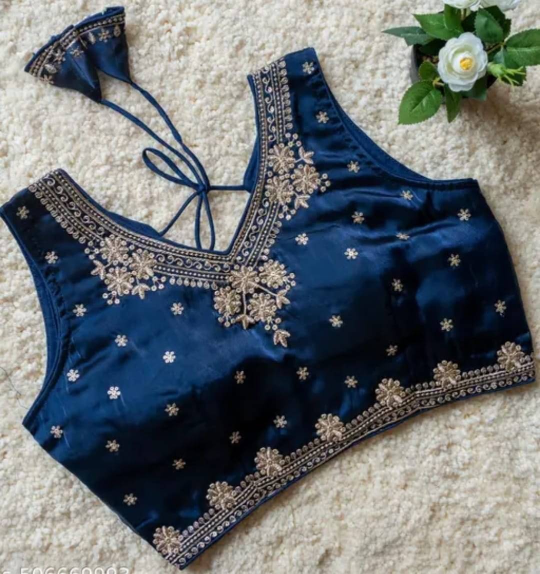     			Bigbest Feb Art Silk Readymade with Pad V-Neck Women's Blouse ( Navy Blue )
