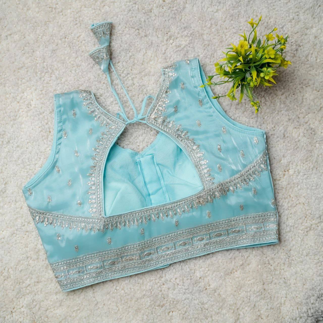     			Bigbest Feb Art Silk Readymade with Pad V-Neck Women's Blouse ( Light Blue )