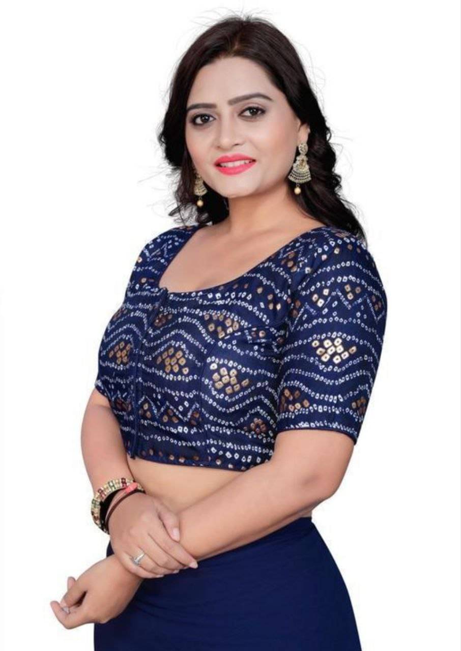     			Bigbest Feb Cotton Readymade with Pad Round Neck Women's Blouse ( Navy Blue )