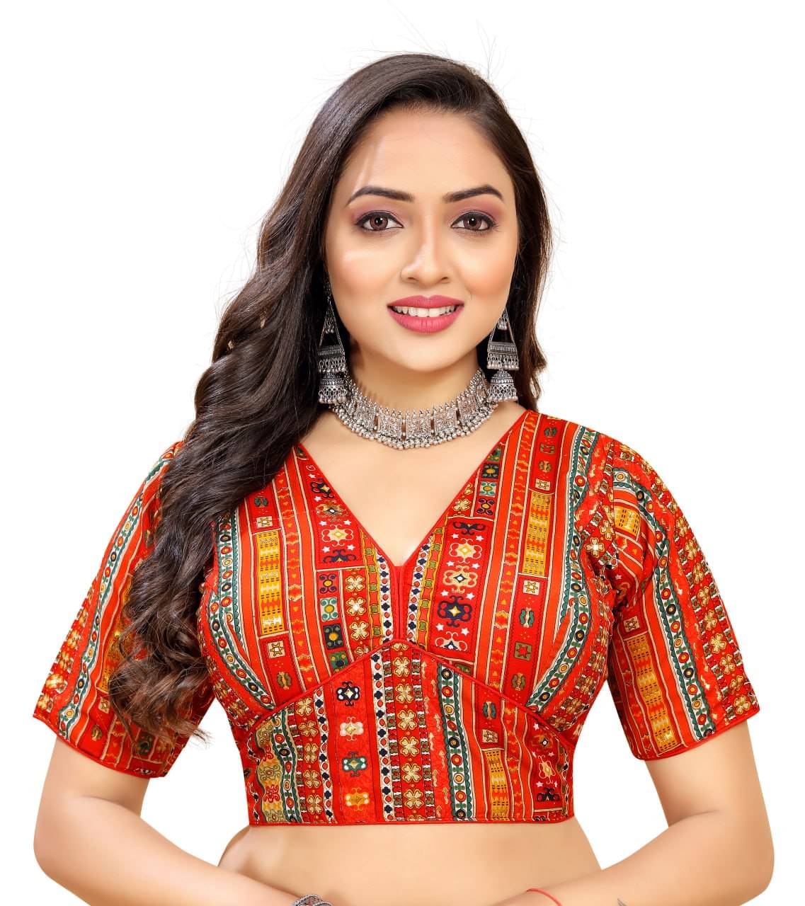     			Bigbest Feb Cotton Readymade with Pad V-Neck Women's Blouse ( Red )