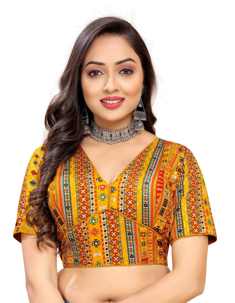 Bigbest Feb Cotton Readymade with Pad V-Neck Women's Blouse ( Yellow ) Bigbest Feb Cotton Readymade with Pad V-Neck Women's Blouse ( Yellow )