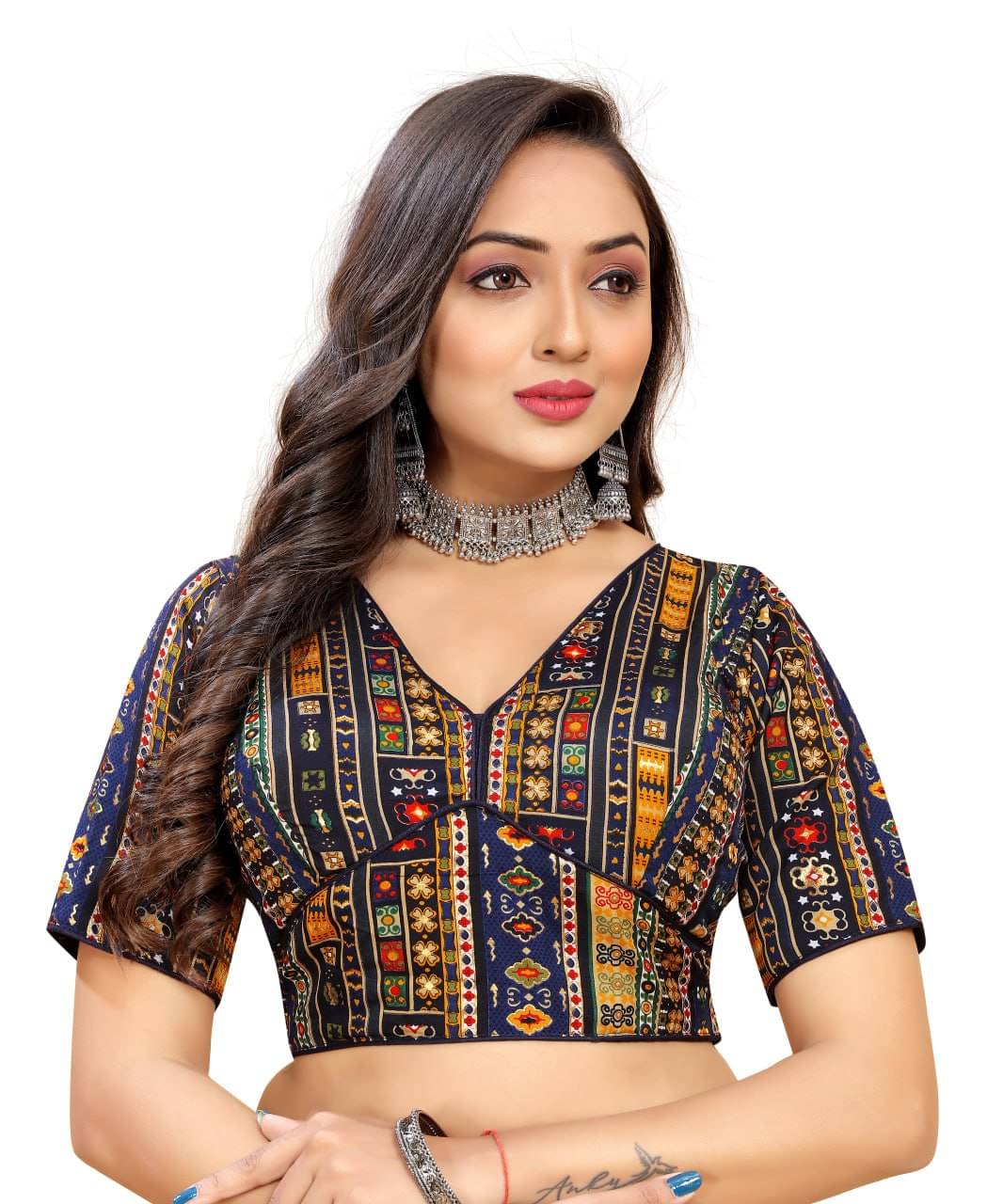     			Bigbest Feb Cotton Readymade with Pad V-Neck Women's Blouse ( Navy Blue )