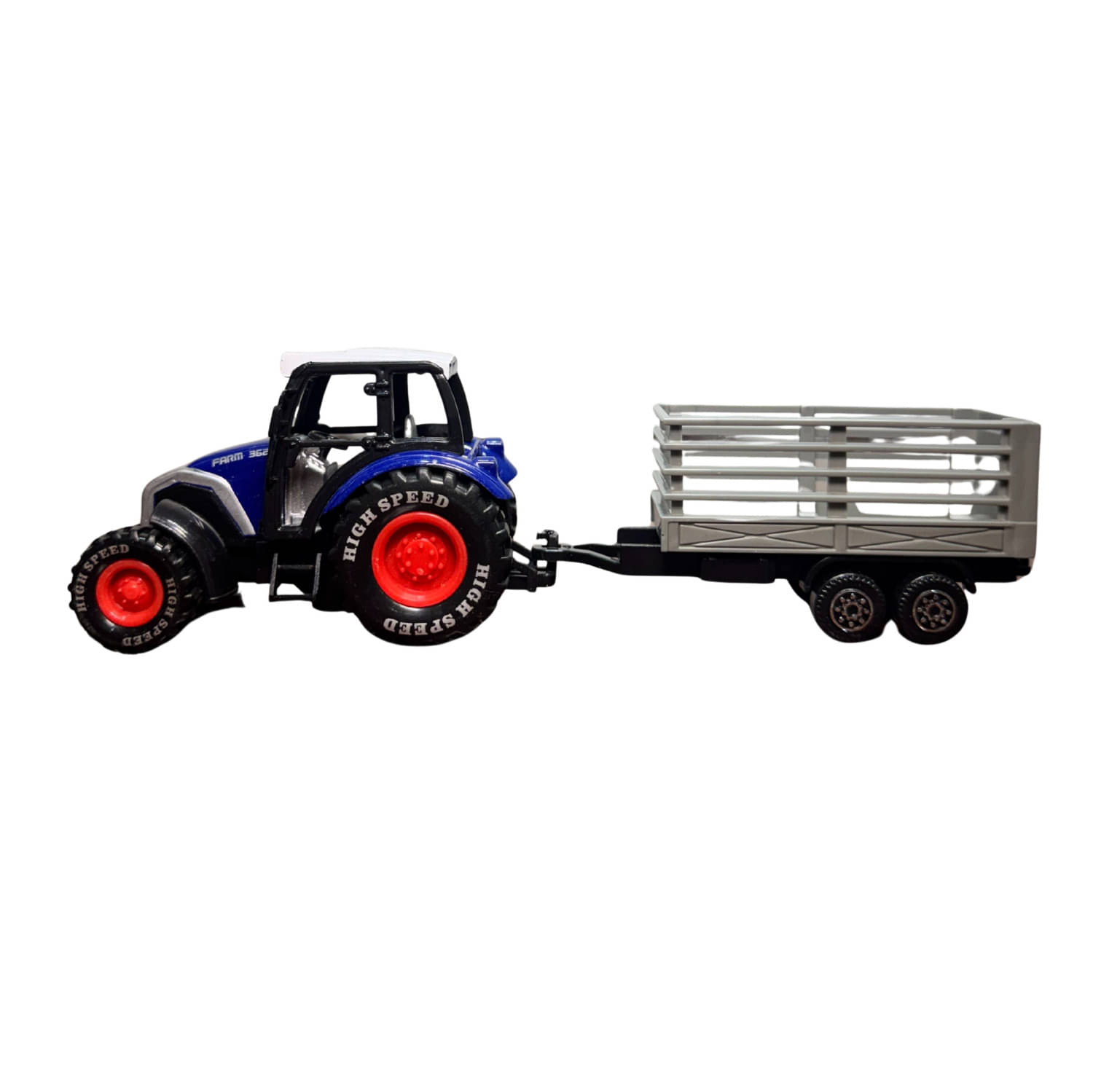     			Blue Farm Tractor with Grey Trailer – 1:11 Pull-Back Toy (19x6x6 cm)