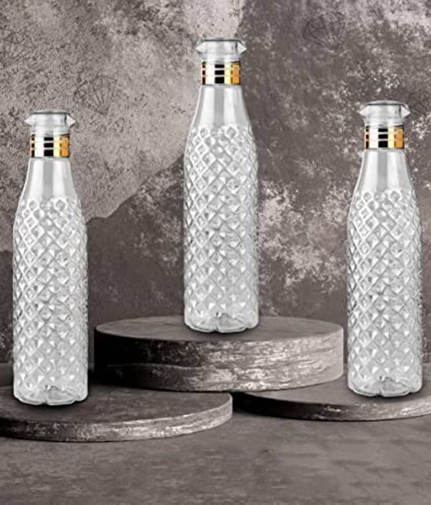     			Brahmani Art diamond water bottle, fridge water bottle, bottle White Plastic Fridge Water Bottle 1000 mL ( Set of 3 )