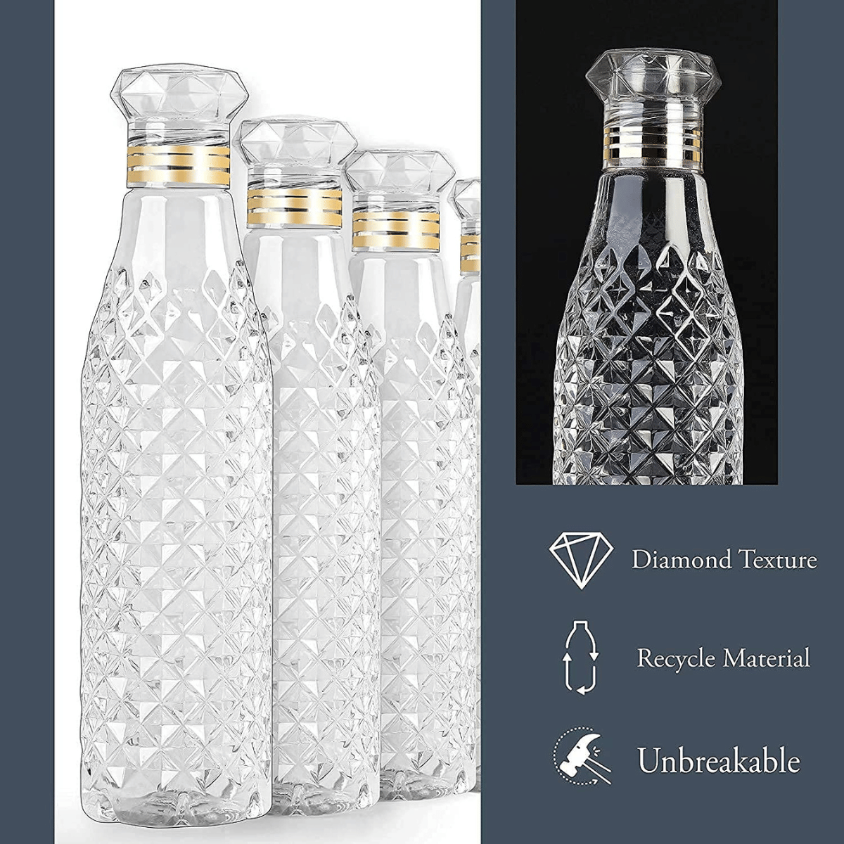     			Brahmani Art diamond water bottle, fridge water bottle, bottle White Plastic Fridge Water Bottle 1000 mL ( Set of 6 )