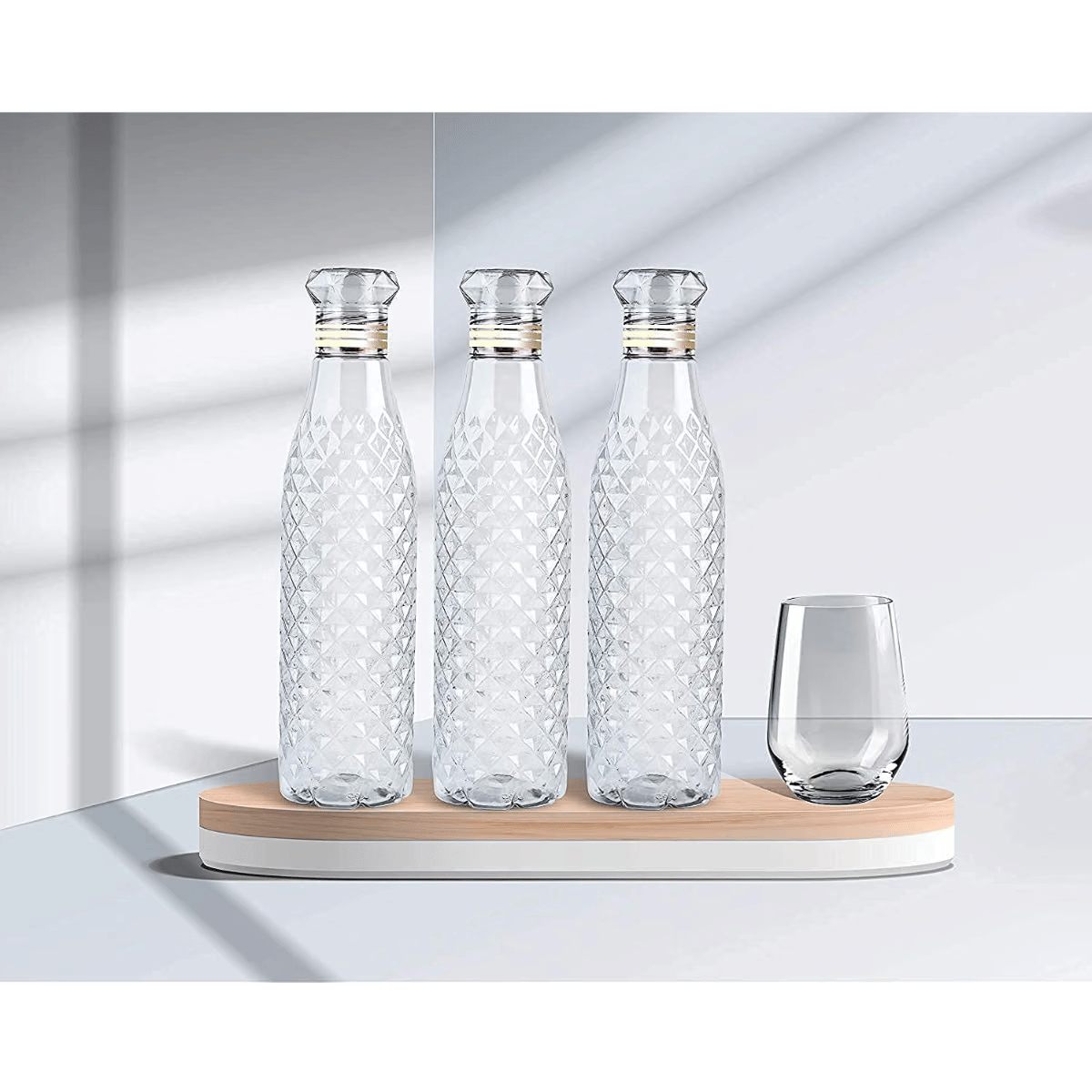     			Brahmani Art diamond water bottle, fridge water bottle, bottle White Plastic Fridge Water Bottle 1000 mL ( Set of 3 )