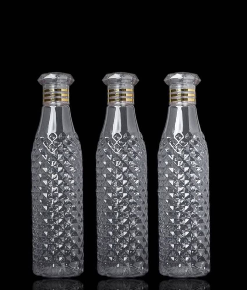     			Brahmani Art diamond water bottle, fridge water bottle, bottle White Plastic Fridge Water Bottle 1000 mL ( Set of 3 )