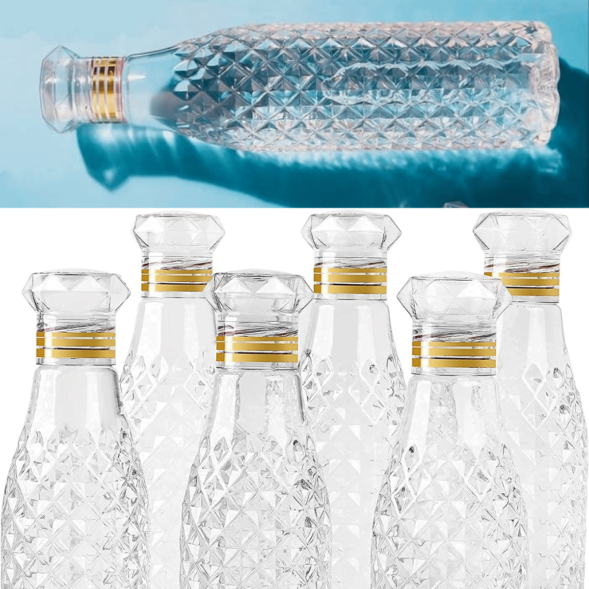     			Brahmani Art diamond water bottle, fridge water bottle, bottle White Plastic Fridge Water Bottle 1000 mL ( Set of 6 )