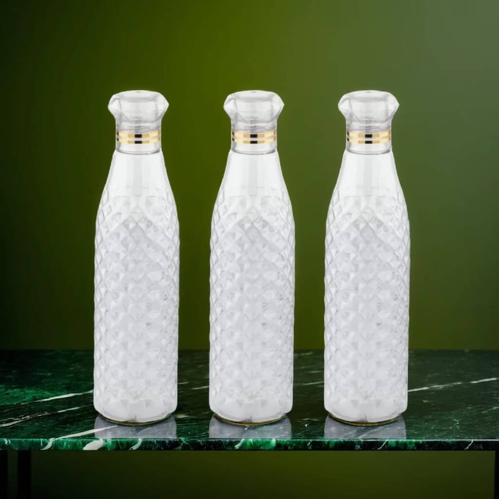     			Brahmani Art diamond water bottle, fridge water bottle, bottle White Plastic Fridge Water Bottle 1000 mL ( Set of 3 )