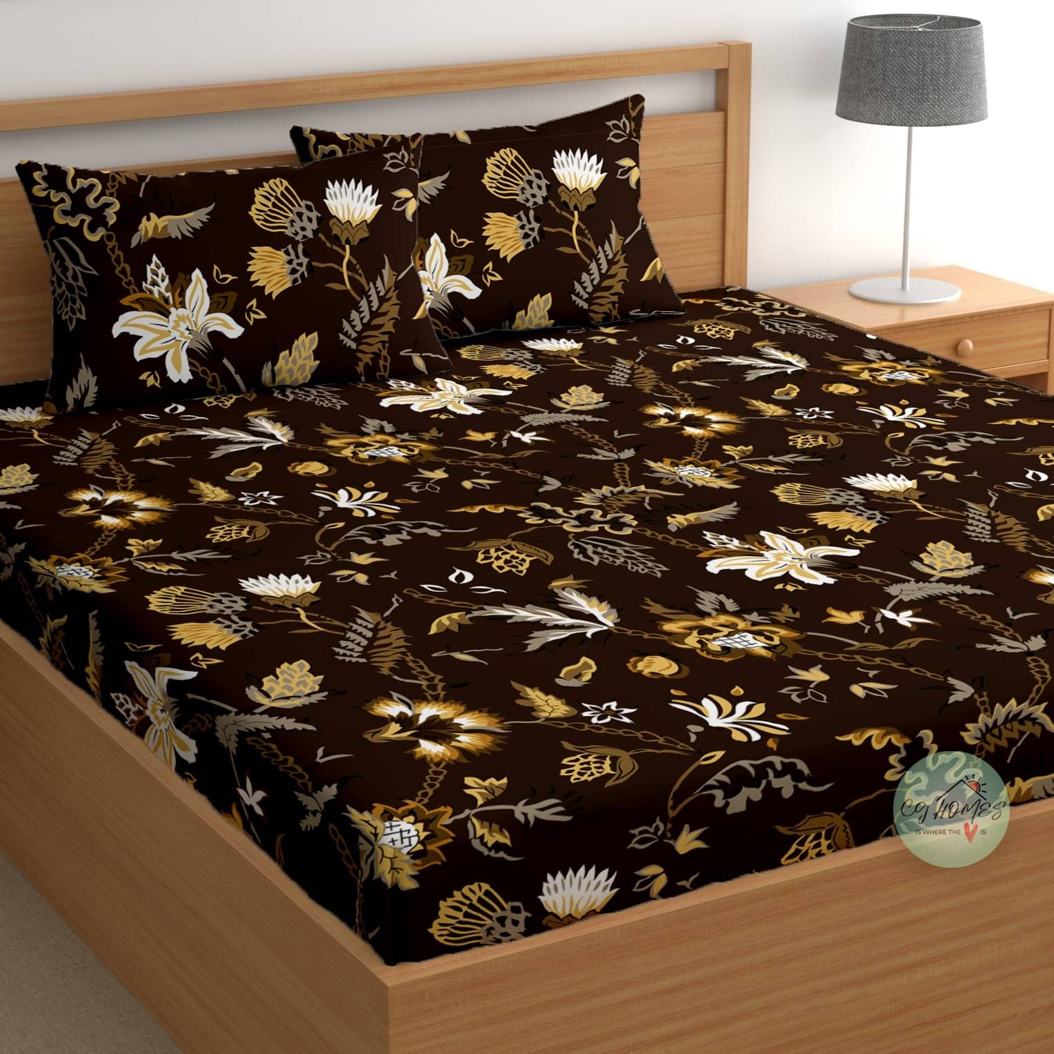     			CG HOMES Cotton 1 Double Bedsheet with 2 Pillow Covers ( Brown Dark )