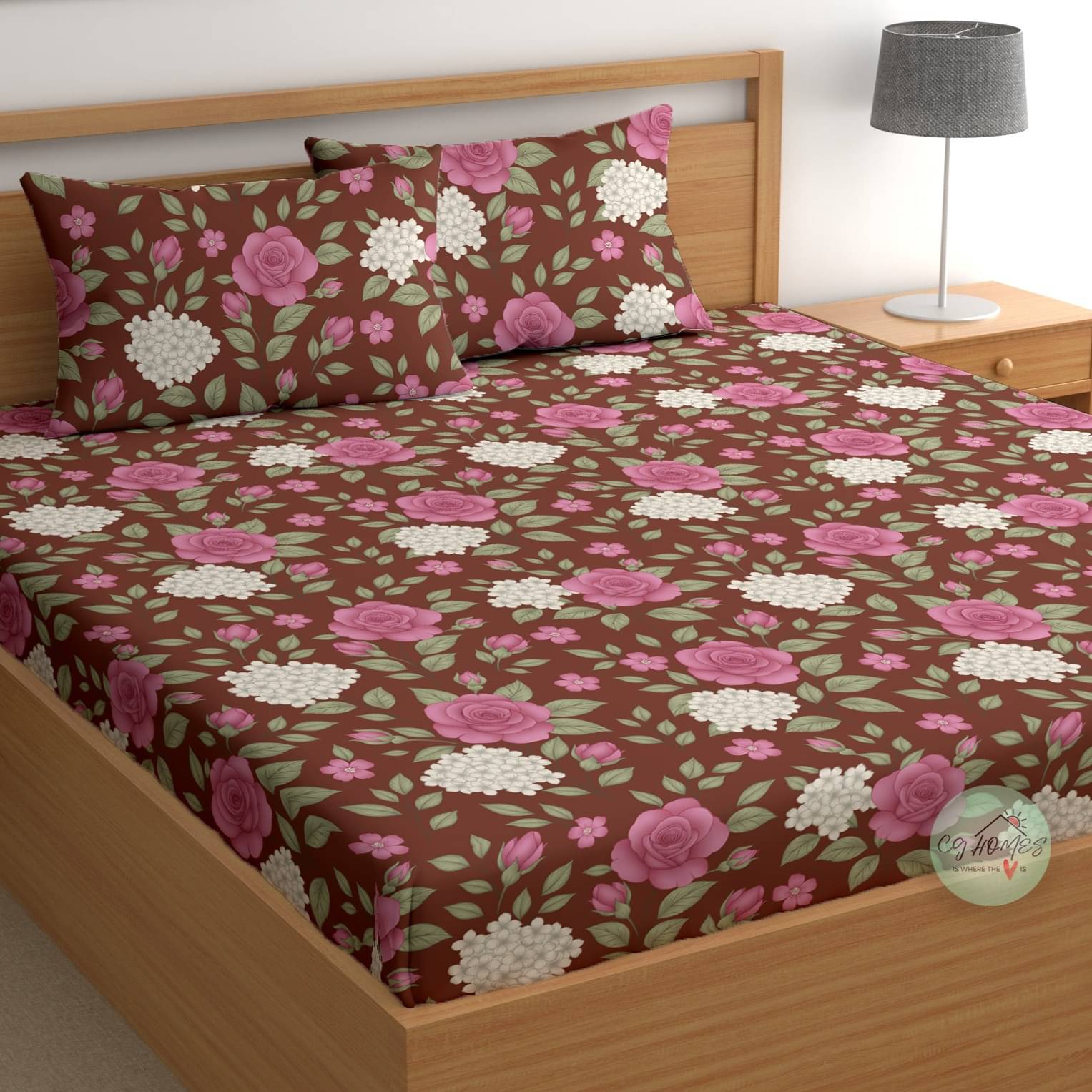     			CG HOMES Cotton 1 Double Bedsheet with 2 Pillow Covers ( Red )