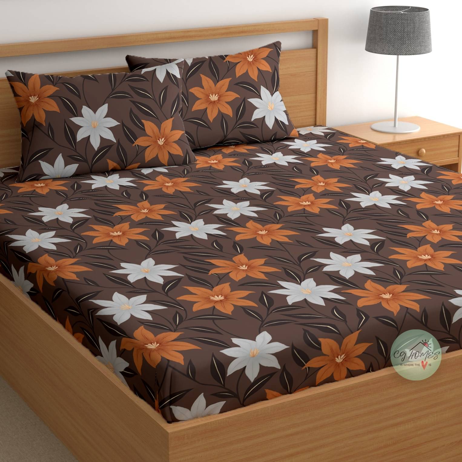     			CG HOMES Cotton 1 Double Bedsheet with 2 Pillow Covers ( Brown )