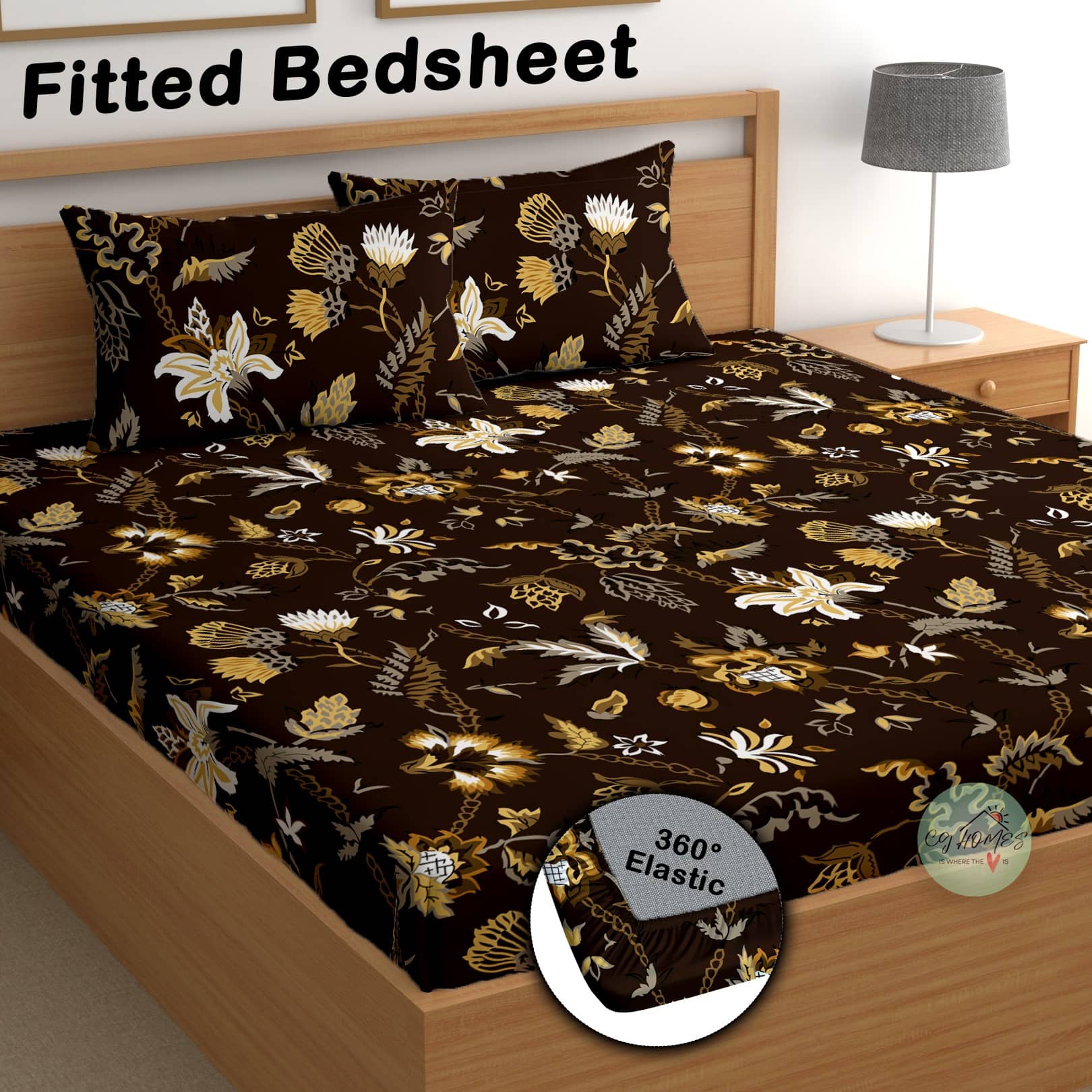 CG HOMES Cotton 1 Double Fitted Bedsheet with 2 Pillow Covers ( 220 cm x 220 cm ) , Brown
