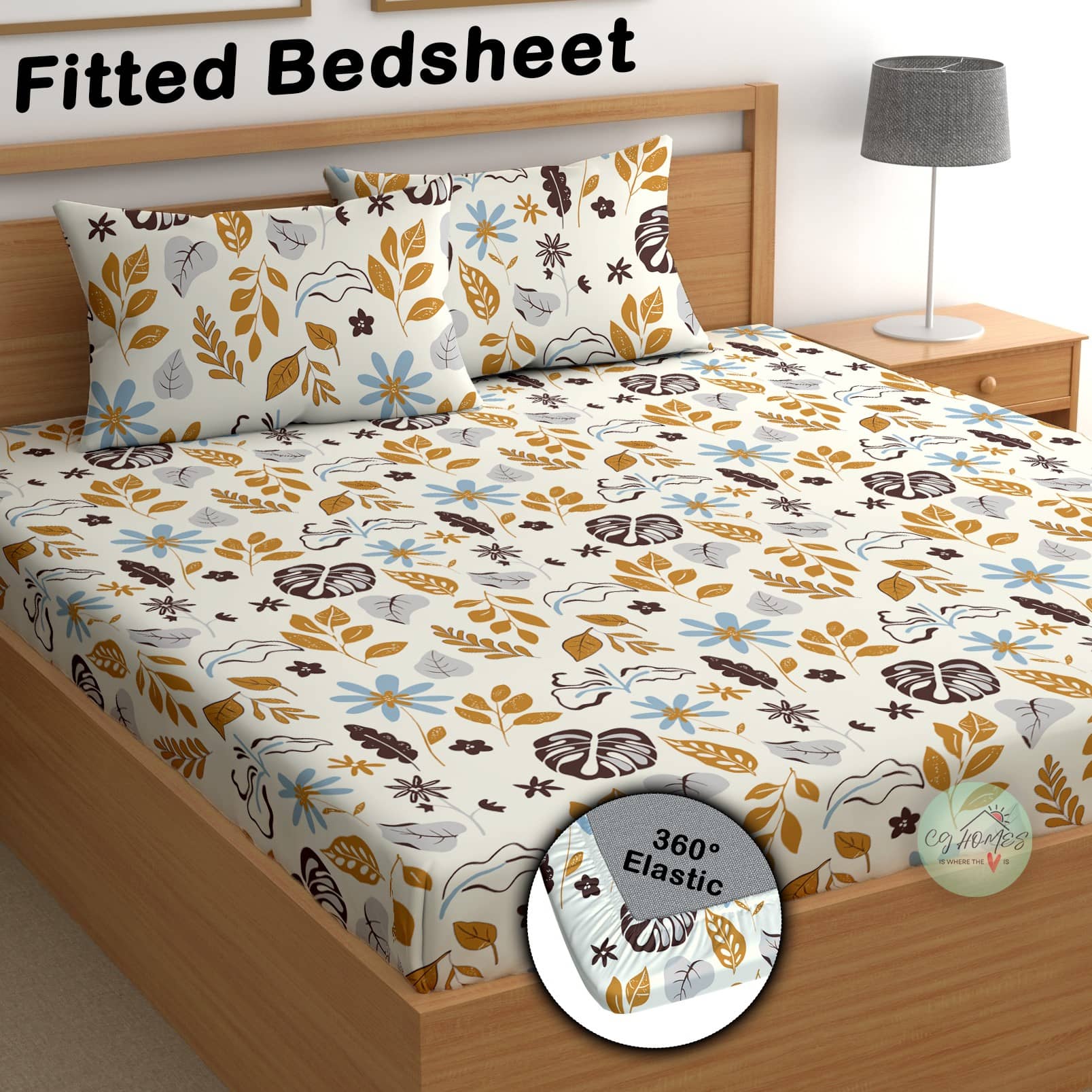 CG HOMES Cotton 1 Double Fitted Bedsheet with 2 Pillow Covers ( 220 cm x 220 cm ) , Multi